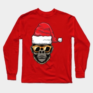 Santa Hat-Wearing Gorilla with Sunglasses Funny Christmas Holiday Long Sleeve T-Shirt